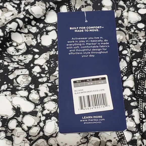 Ankle Leggings Size Small Black and Qhite Water Drop Print NWT - Picture 5 of 7